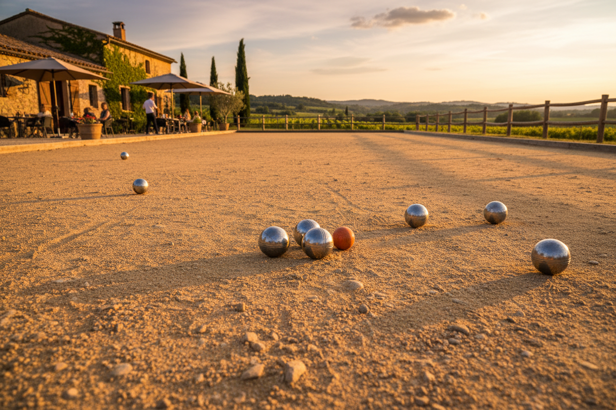 Terrain de pétanque avec boules